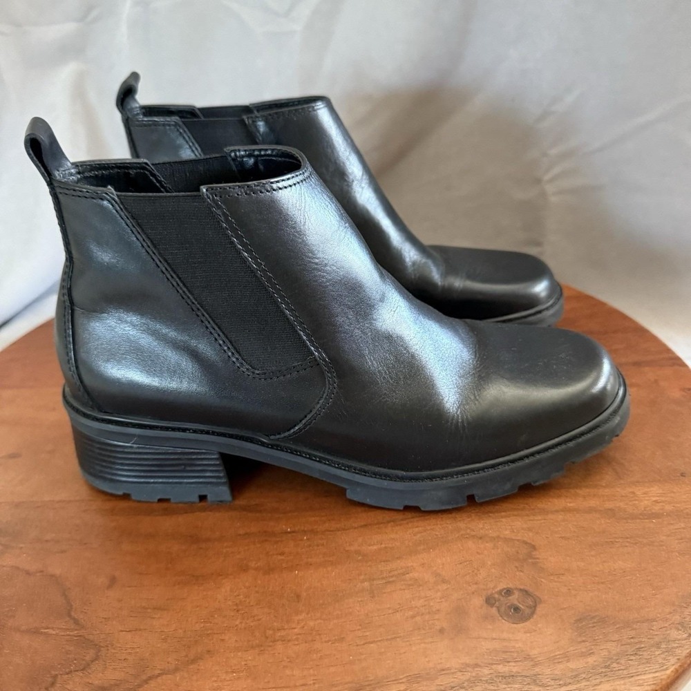 Bass Vintage Chelsea Boots Women Black Leather Lug Sole Pull On Ankle Boots 10M‎